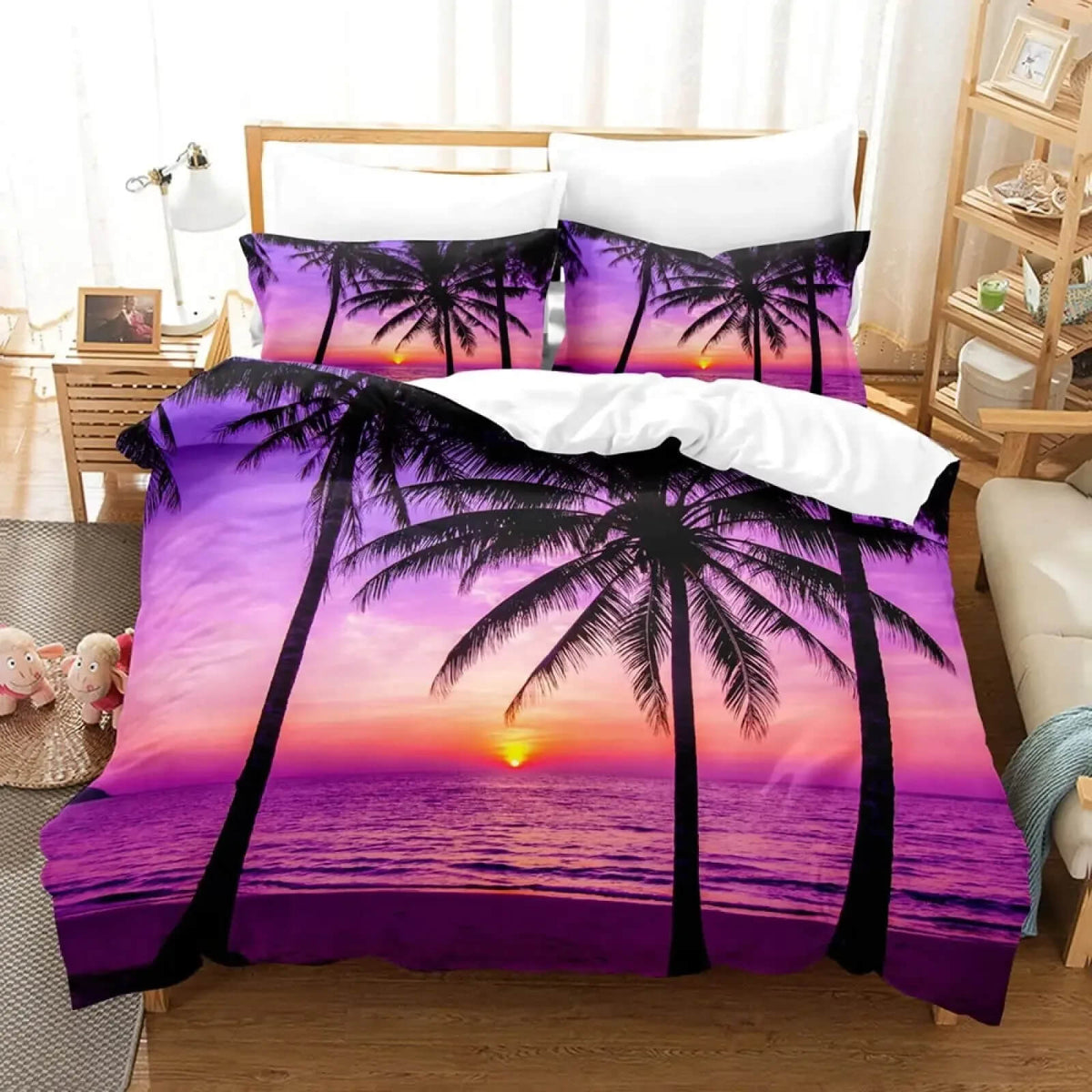 Coconut palm trees natural quilt cover tropical beach bedding