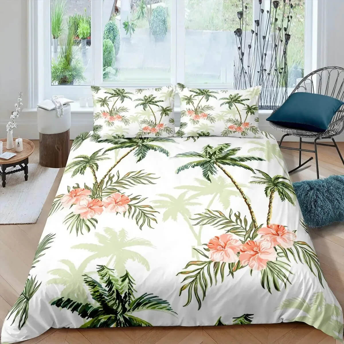 Palm leaf quilt cover for coastal bedroom decor