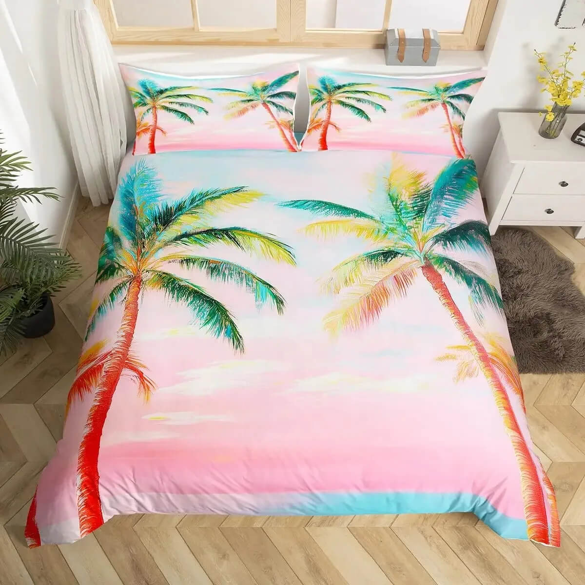 Tropical coconut tree bedding set with natural print