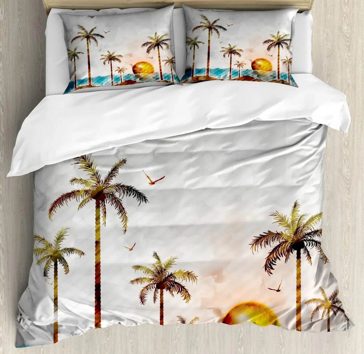 Coastal beach themed quilt cover with palm trees