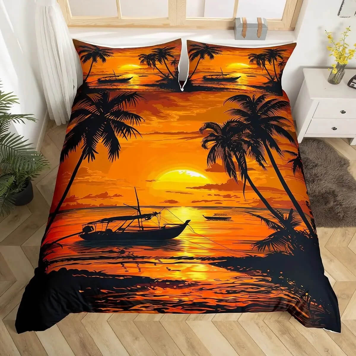 Natural coconut tree quilt cover tropical leaf design