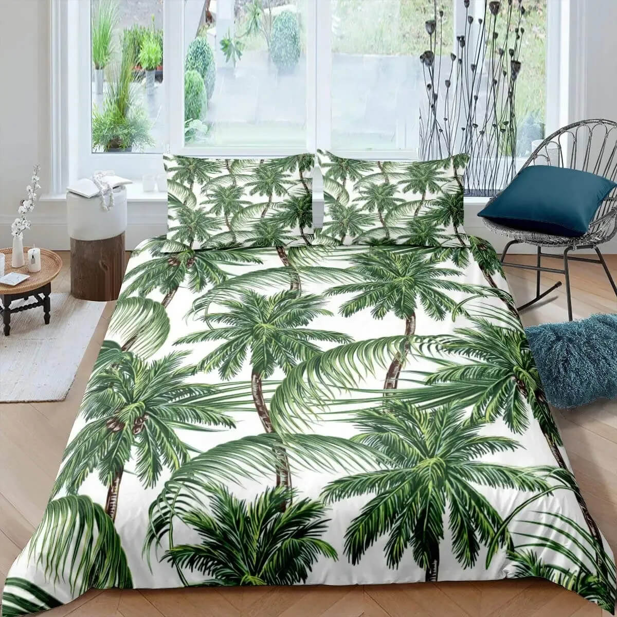 Summer beach vibe quilt cover palm pattern