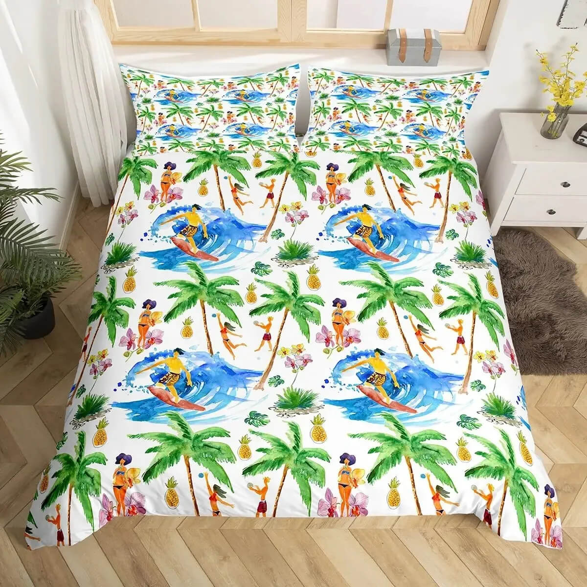 Island style palm tree bedding set for relaxation