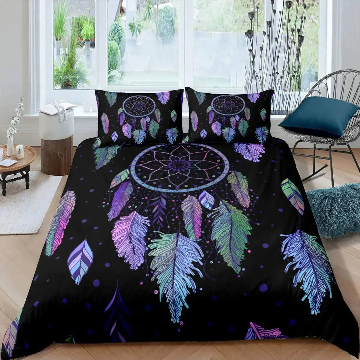 Colorful Feather Dream Catcher Quilt Cover