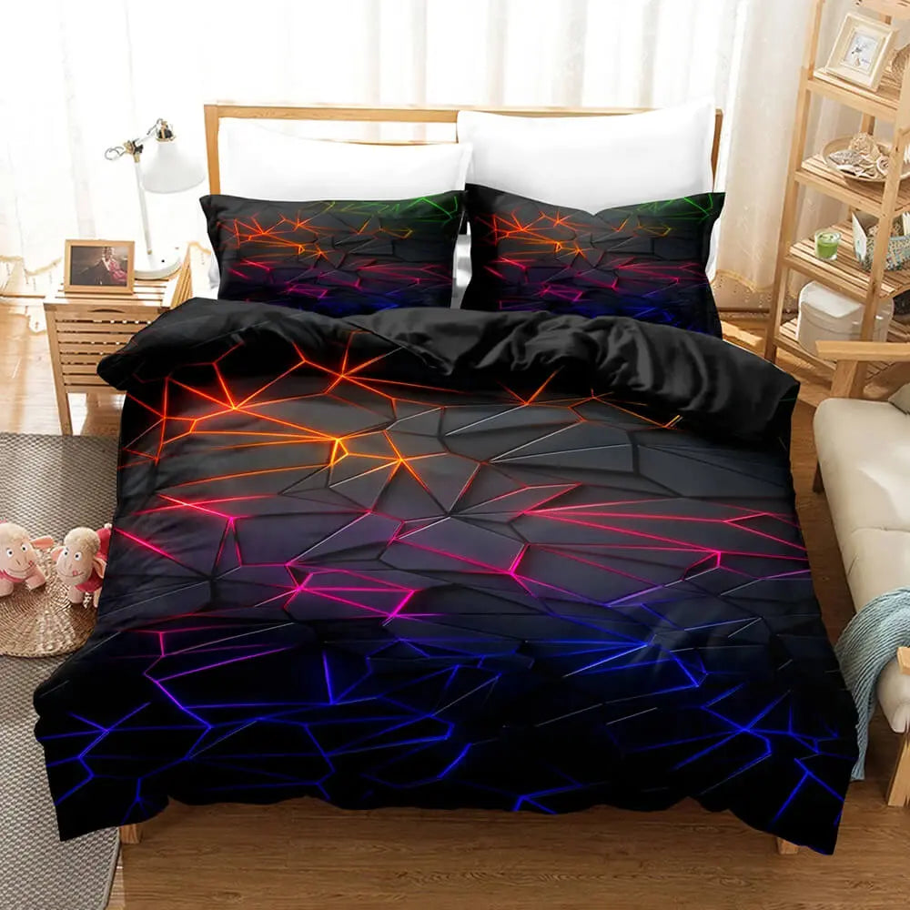 Colorful Glowing Polygonal Doona Cover