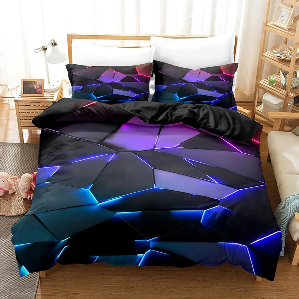 Colorful Glowing Polygonal Quilt Cover