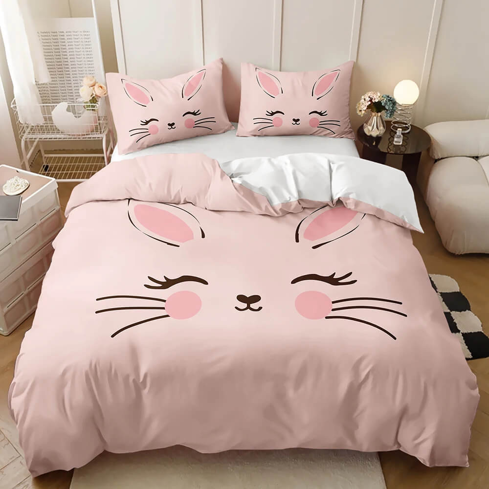 3D pink cat cartoon duvet cover for girl