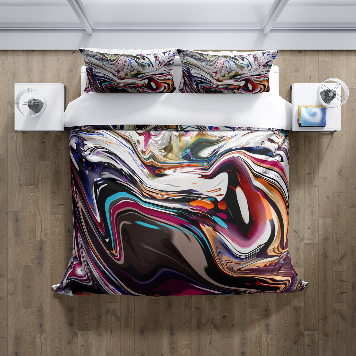 Abstract colorful bedroom bedding marbled pattern for gift