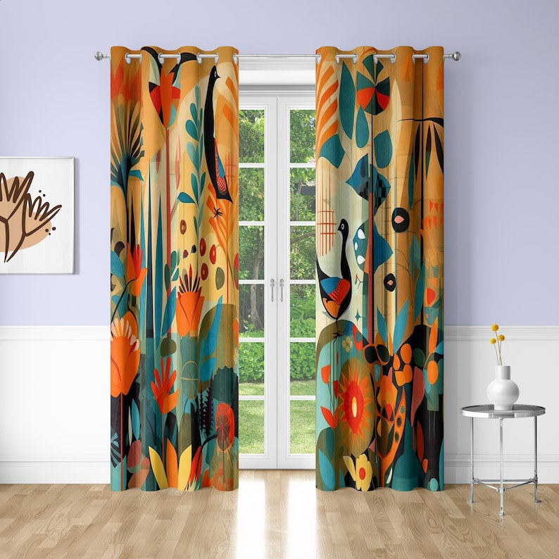 Colorful Bird Window Curtains Abstract Art Printing Decorative Blackout Curtains for Bedrooms Dorms