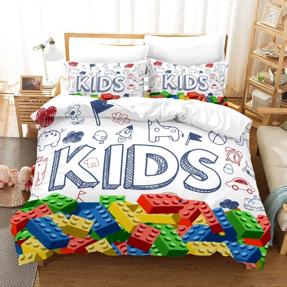 Colorful blocks duvet cover in king size with bright brick design