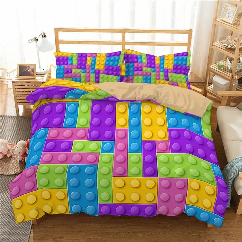 Colorful brick bedding set for creative kids and teens bedroom