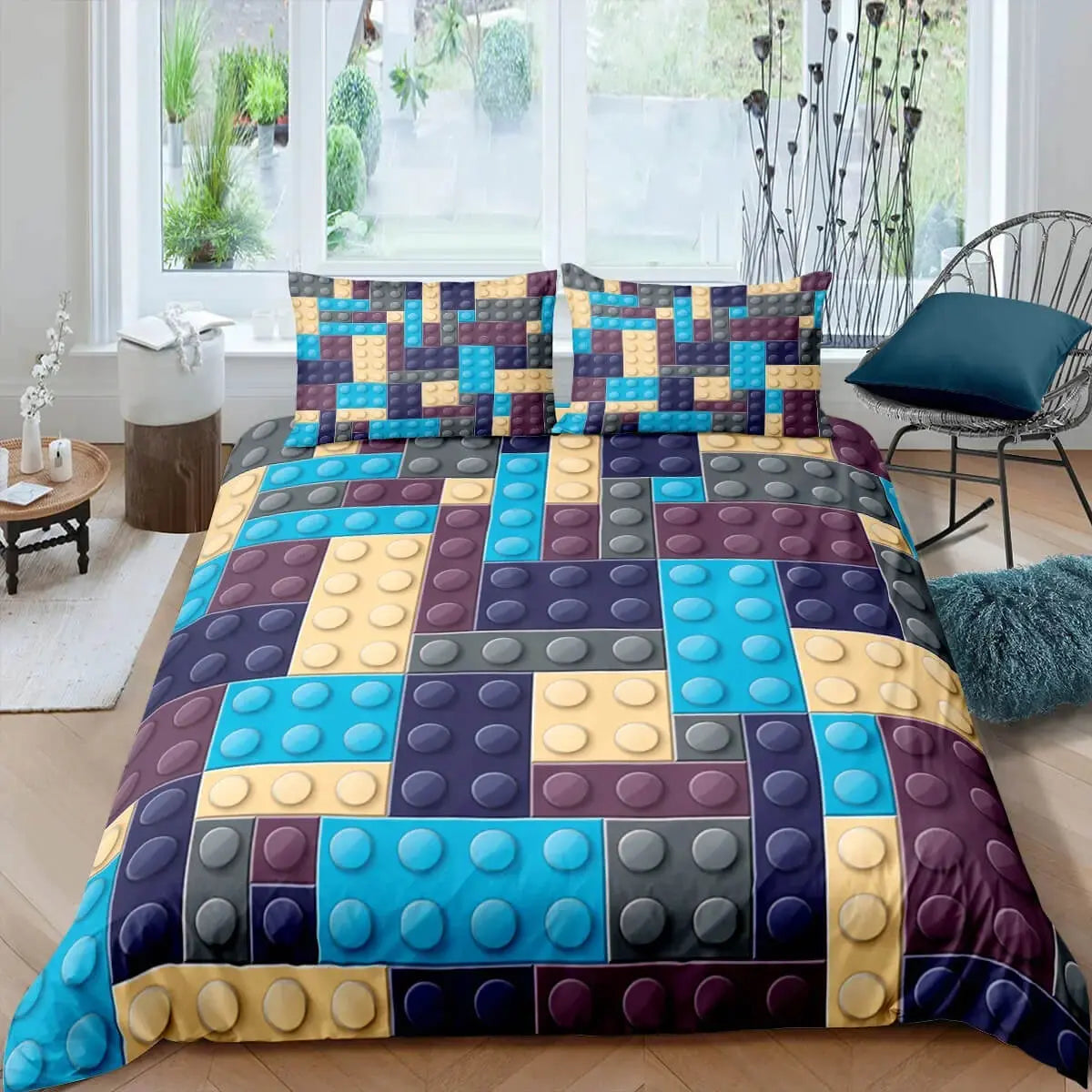 Kids colorful quilt cover with toy brick theme design