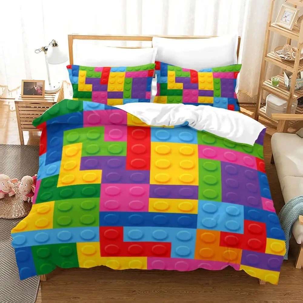 Fun and cozy duvet cover with colorful orange blue block design