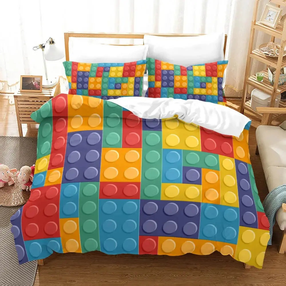 Children’s quilt cover with colorful brick toy pattern