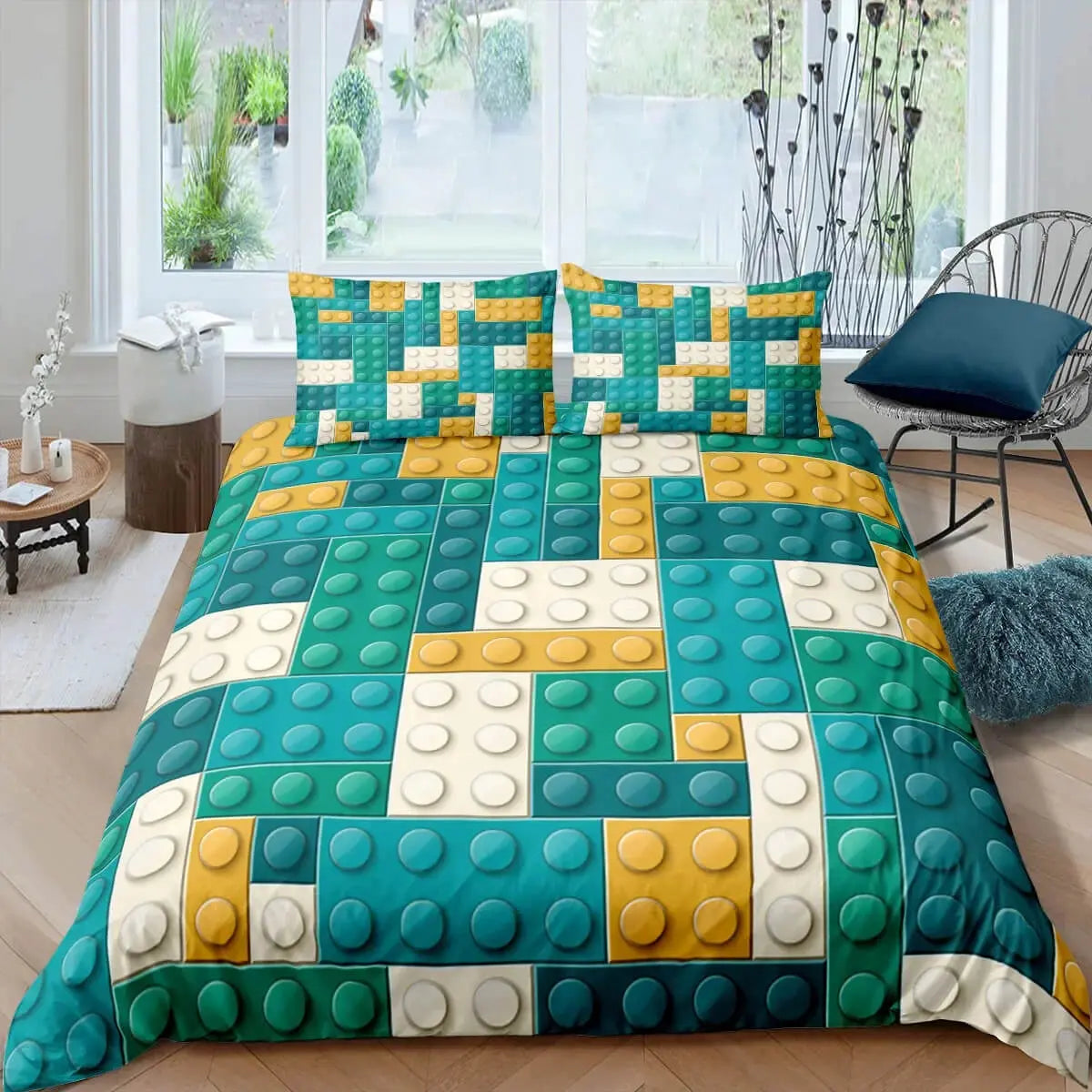 Soft and durable duvet cover set with fun block print