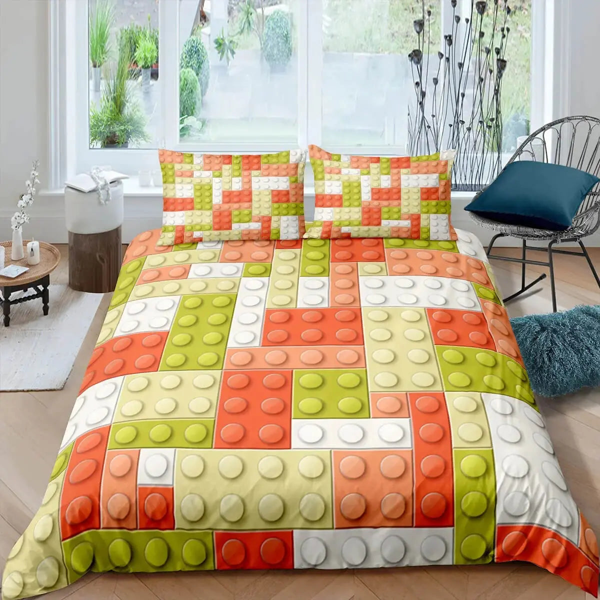 Fun duvet cover with toy block pattern for boys and girls