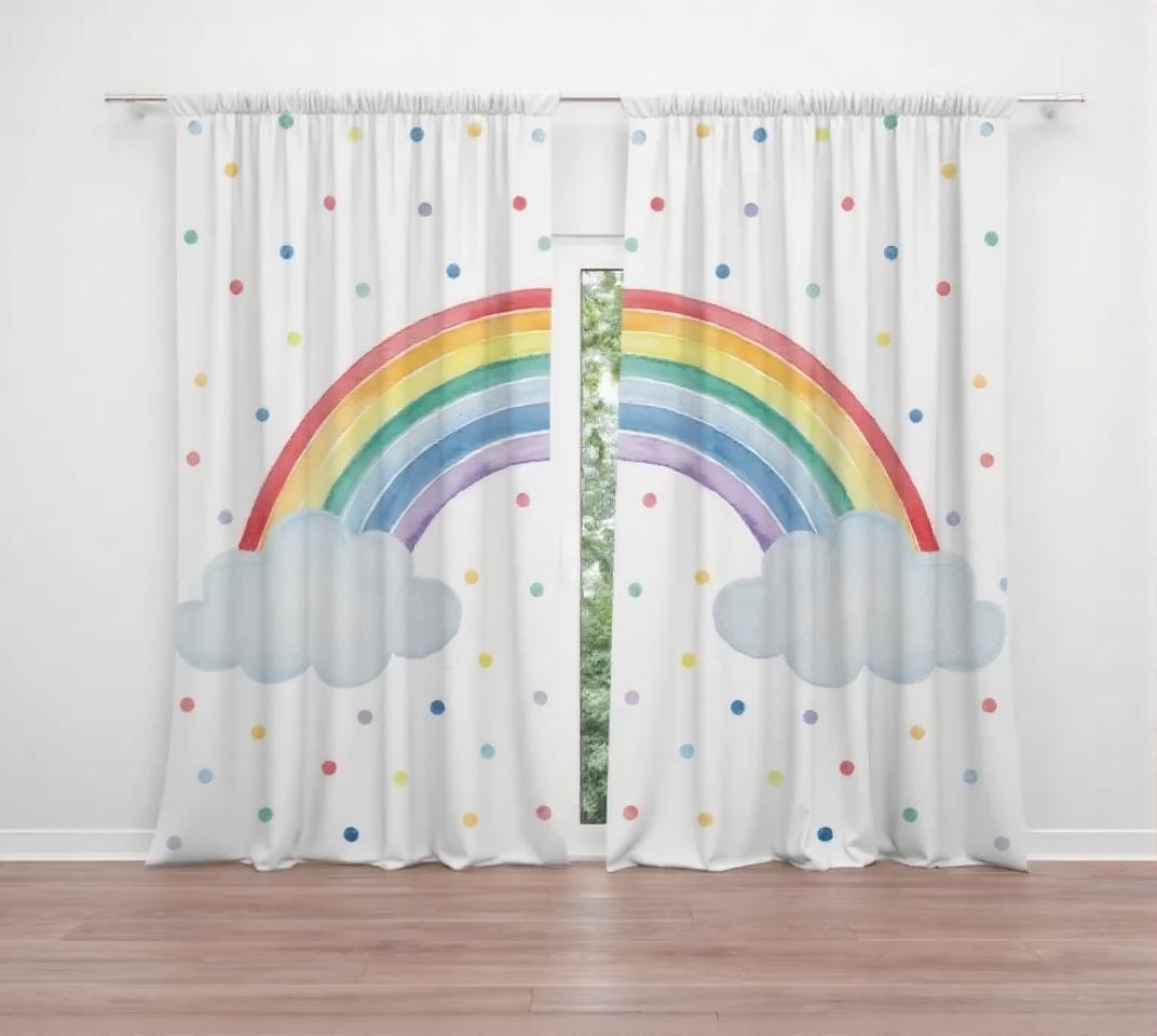 Colorful Rainbow and Dots Baby Girl Room Curtain Nursery Curtains Window Curtains