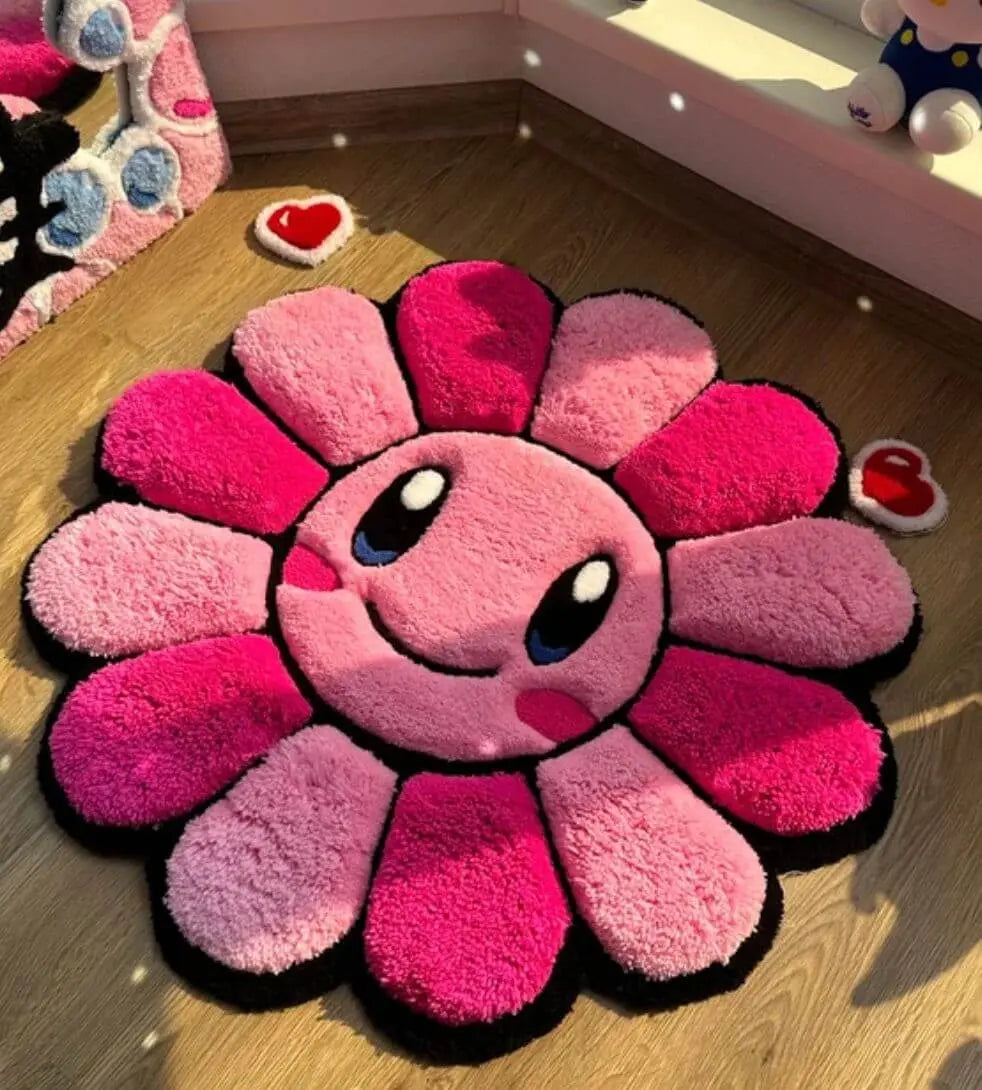 Playful colorful flower area rug for kids room