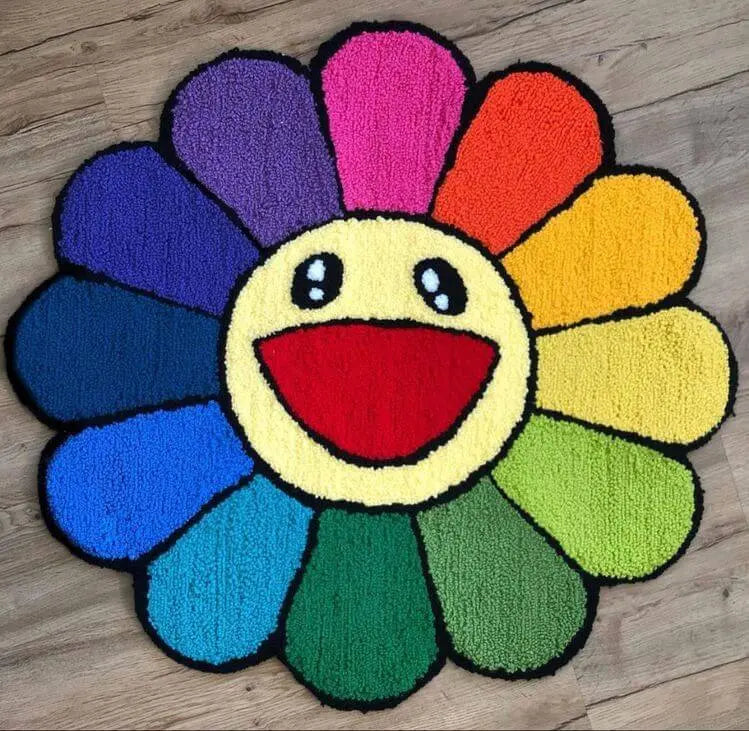 Colorful Smiley Face Flower Rug for living room decor