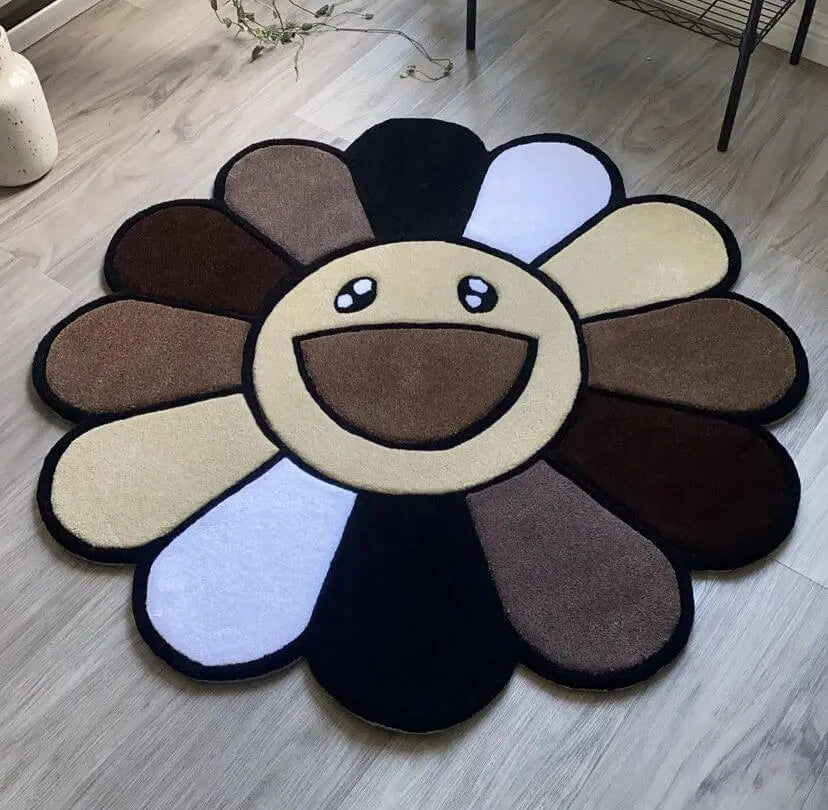 Bright rainbow smiling flower rug soft floor mat
