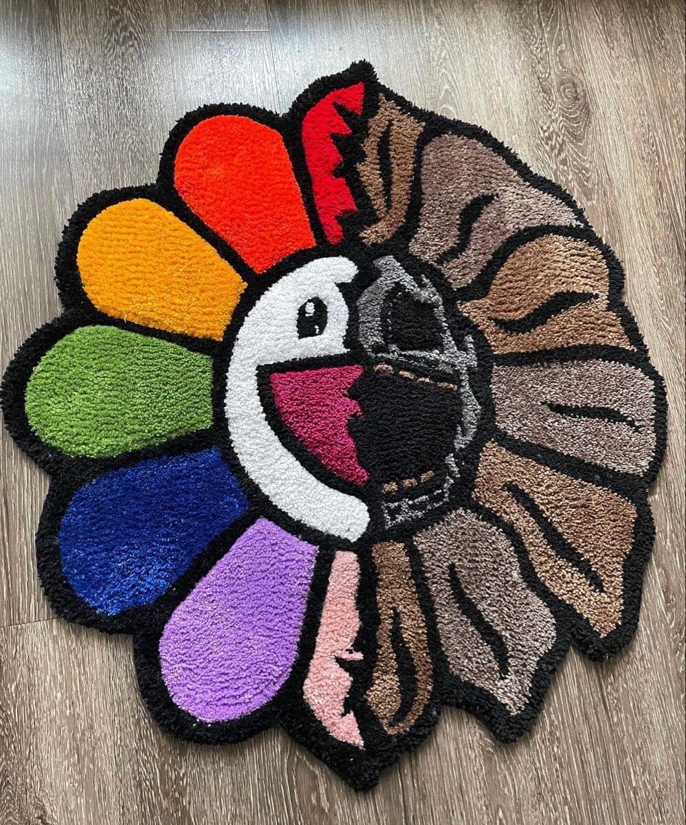 Bright smiley flower rug kawaii bedroom mat