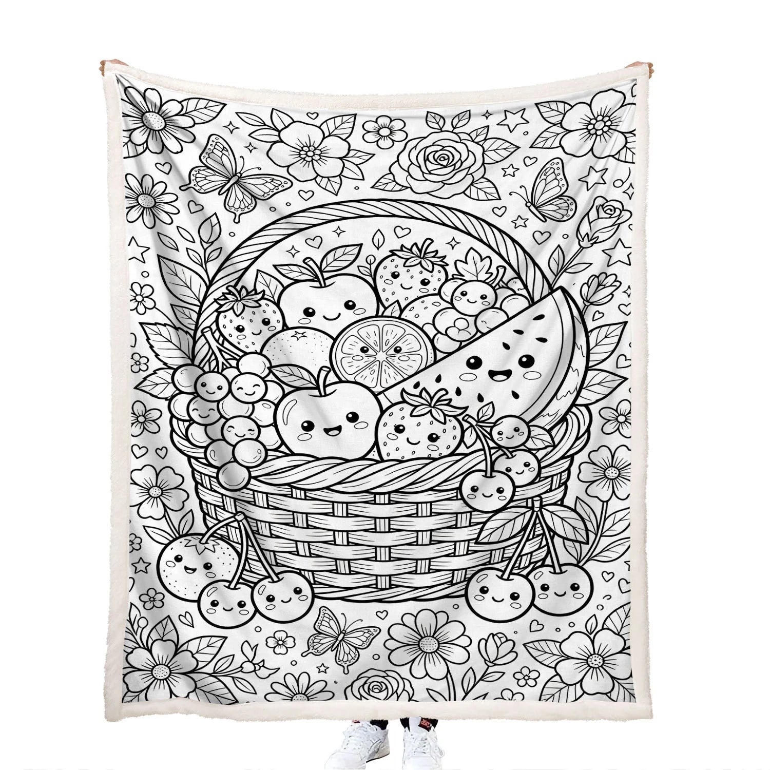 kids coloring fruits theme blanket for creative family activities