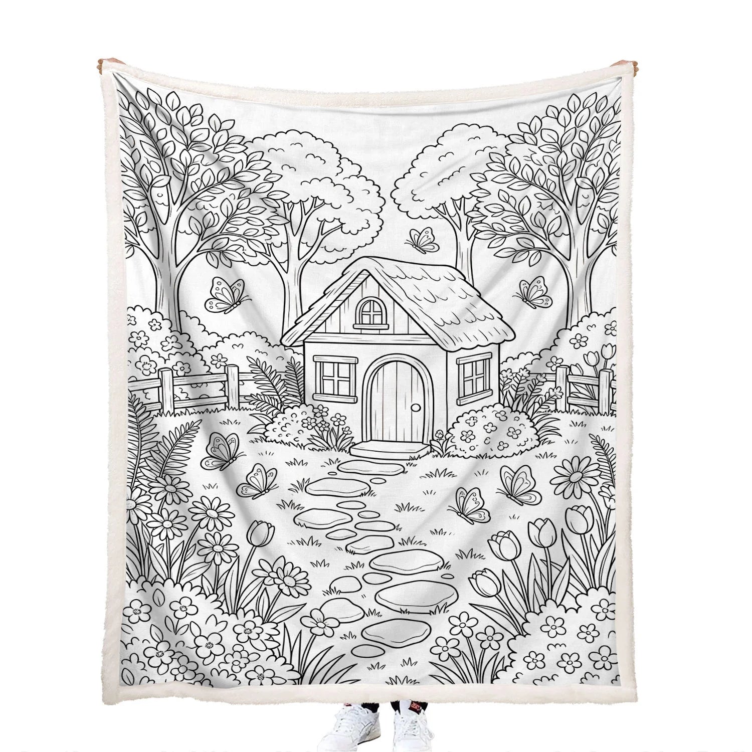 coloring cozy garden cottage blanket for adults creative relaxation