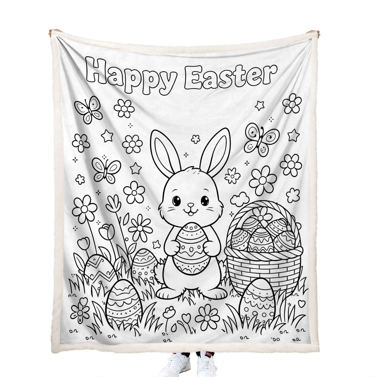 soft cozy coloring Happy Easter bunny throw blanket for sofa
