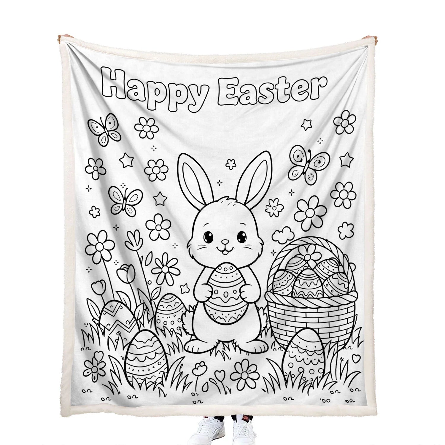soft cozy coloring Happy Easter bunny throw blanket for sofa