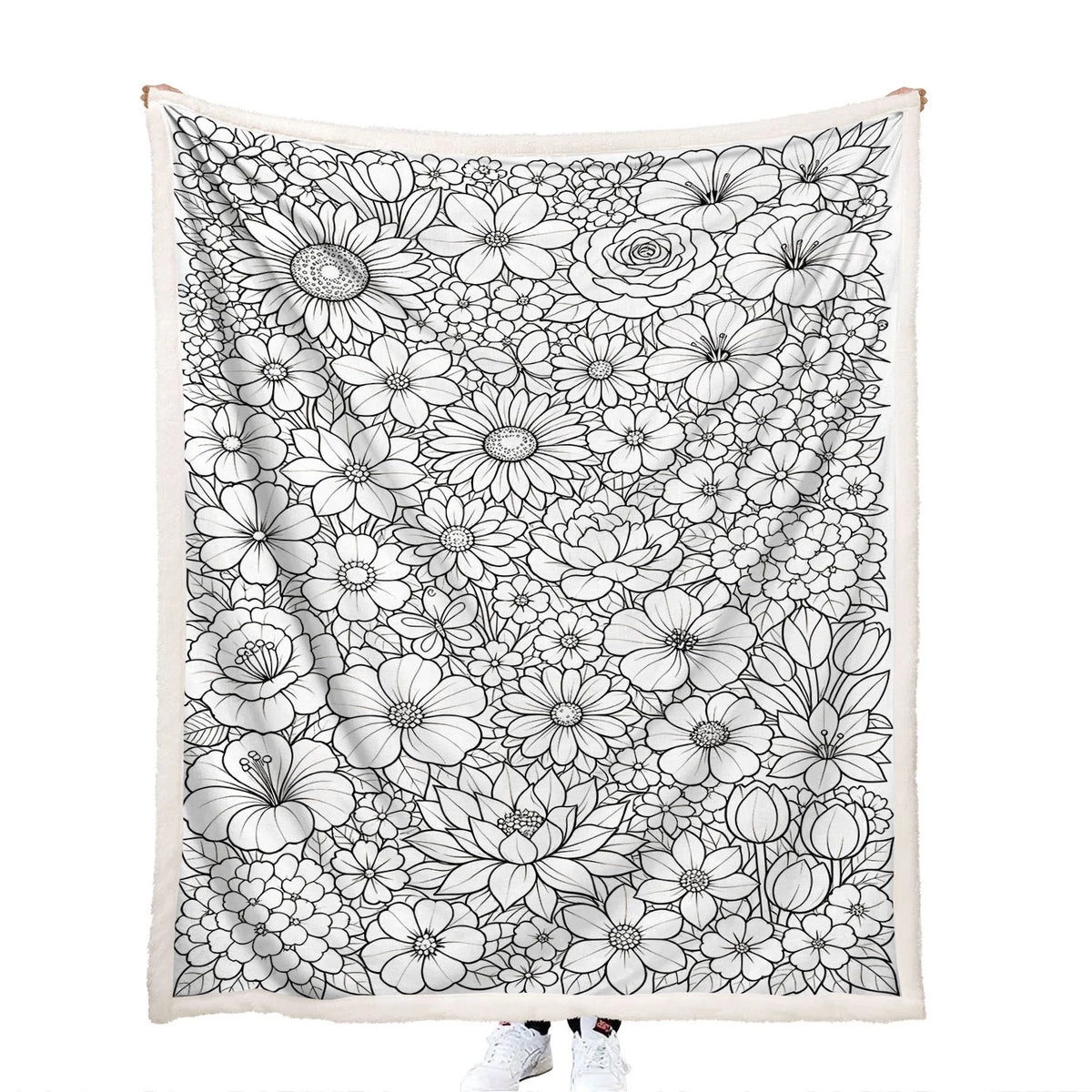 creative kids activity colorable seamless floral pattern throw blanket with markers