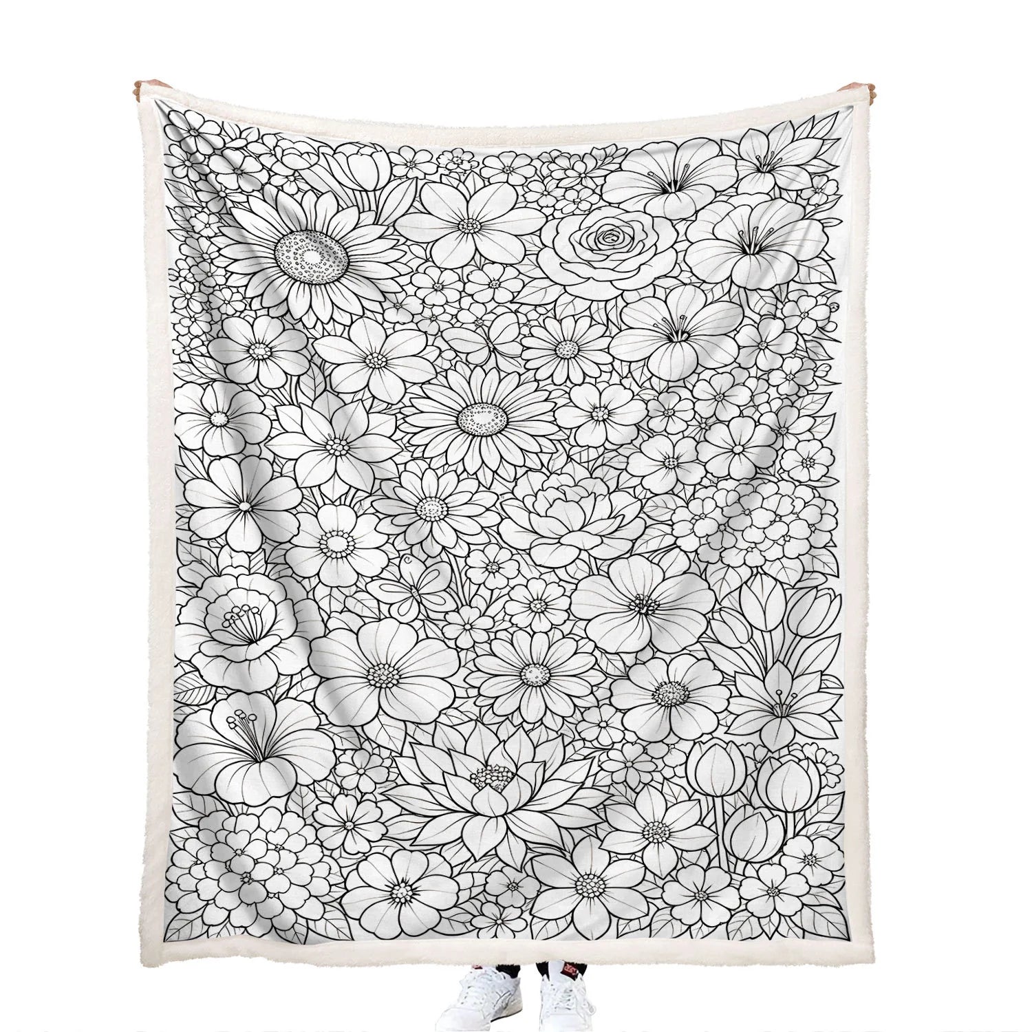 creative kids activity colorable seamless floral pattern throw blanket with markers