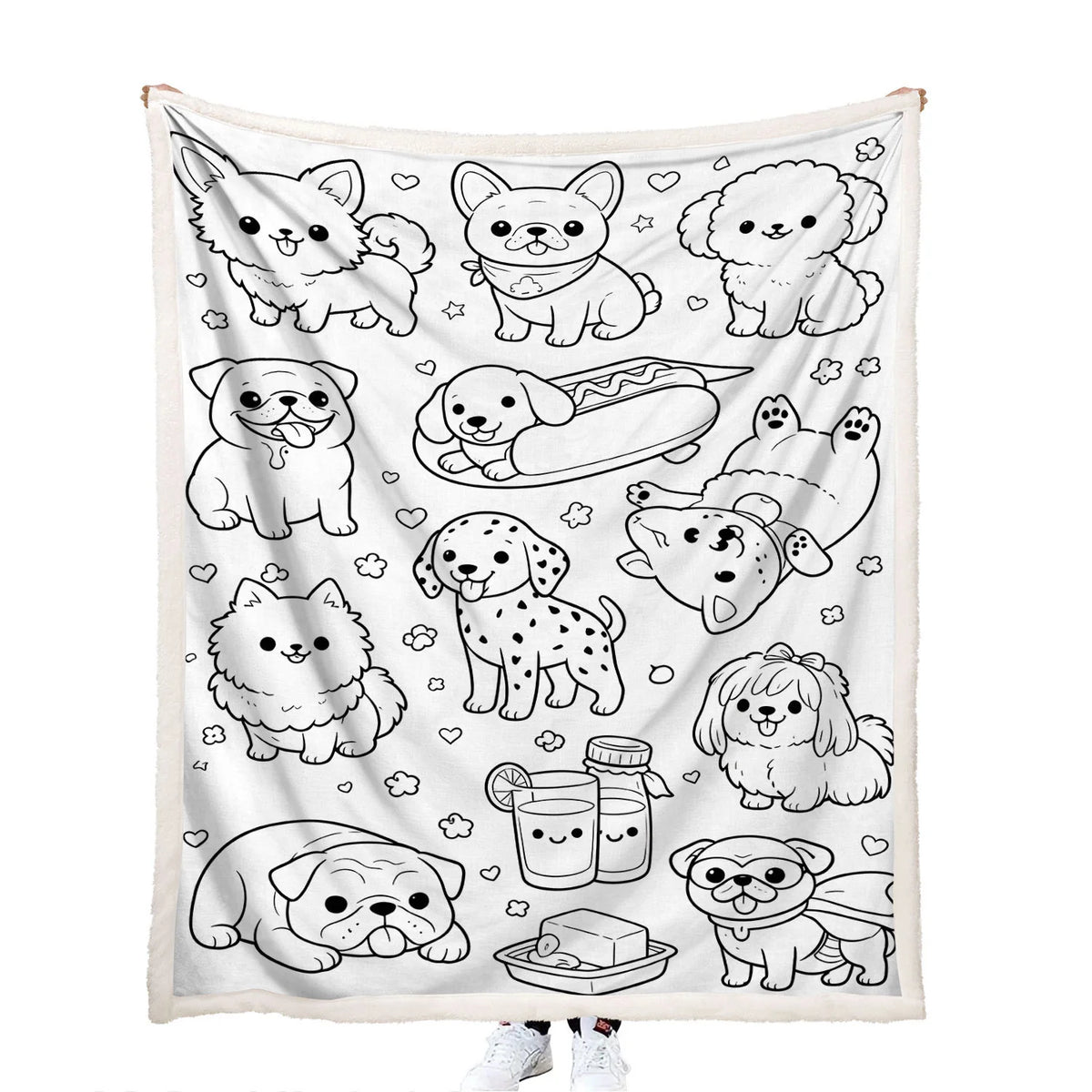 DIY art colourable French Bulldog, Dalmatian, Pug, Pomeranian, and Dachshund blanket for kids bedroom and playroom