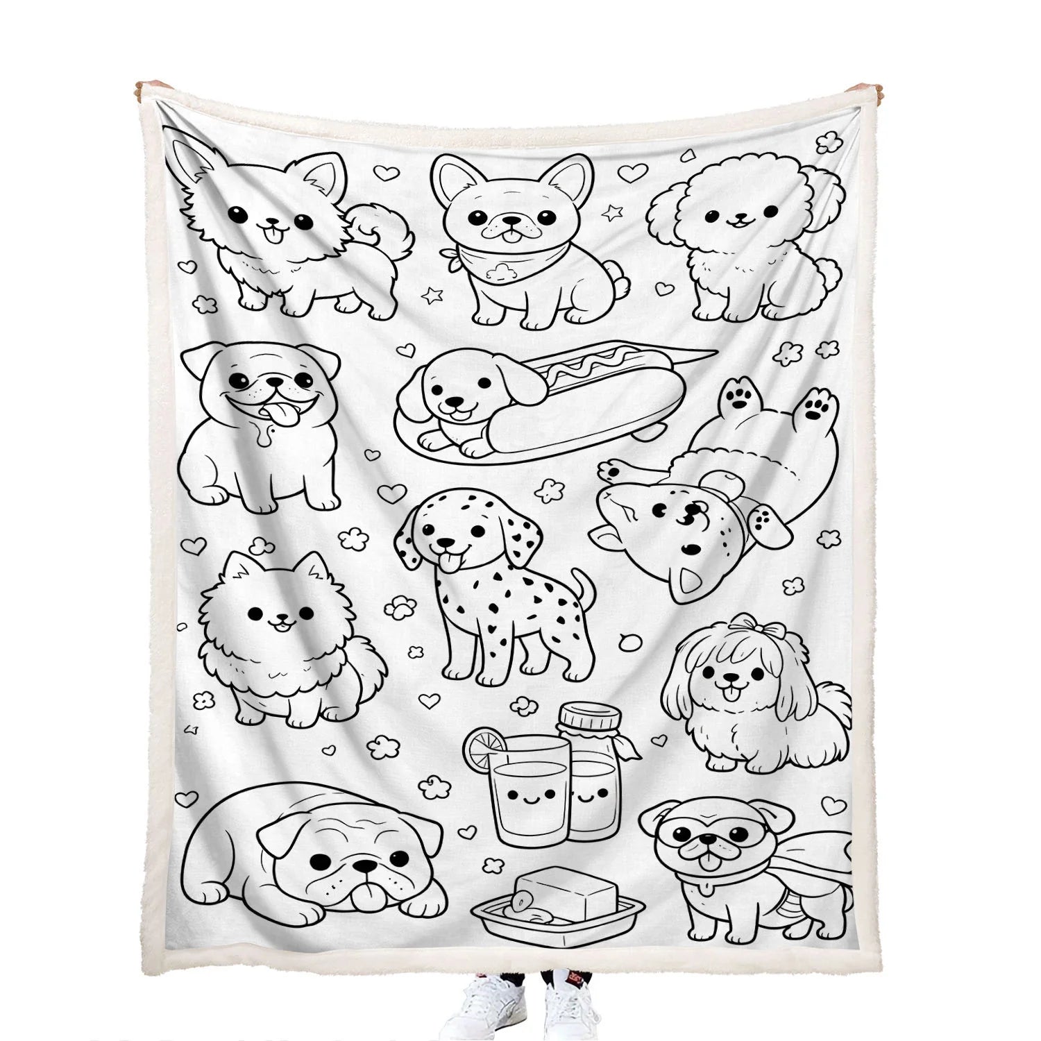 DIY art colourable French Bulldog, Dalmatian, Pug, Pomeranian, and Dachshund blanket for kids bedroom and playroom