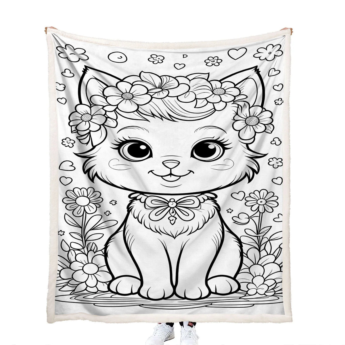 coloring kitten blanket with canvas front and fleece back