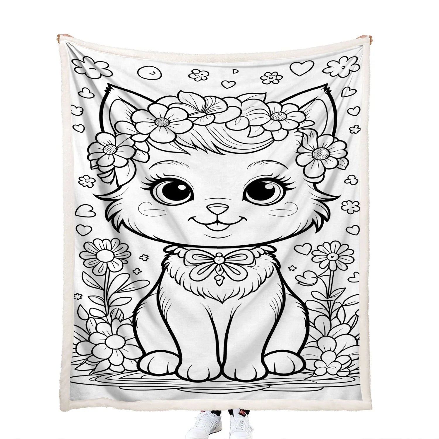 coloring kitten blanket with canvas front and fleece back