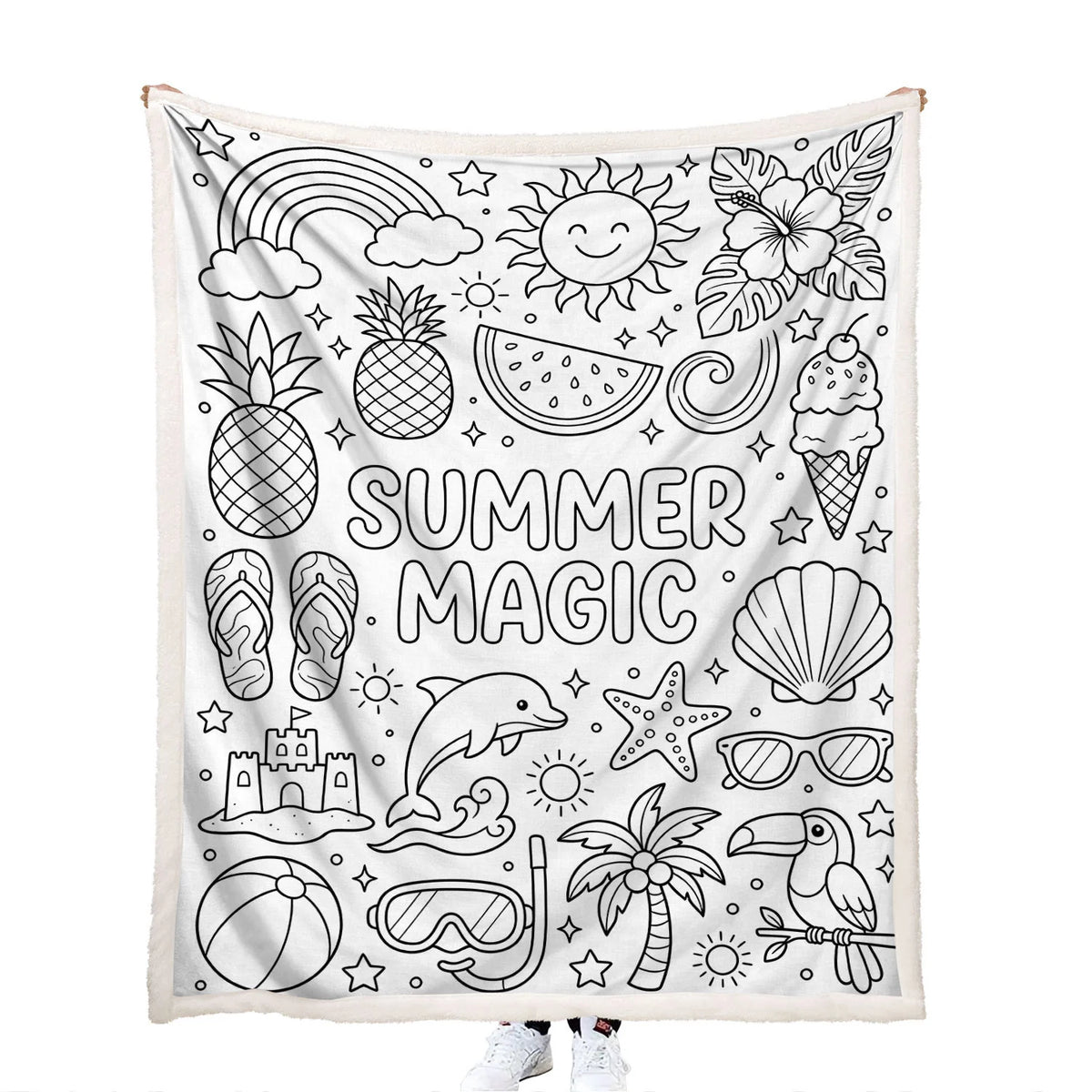 washable DIY coloring Summer Magic beach themes blanket with markers