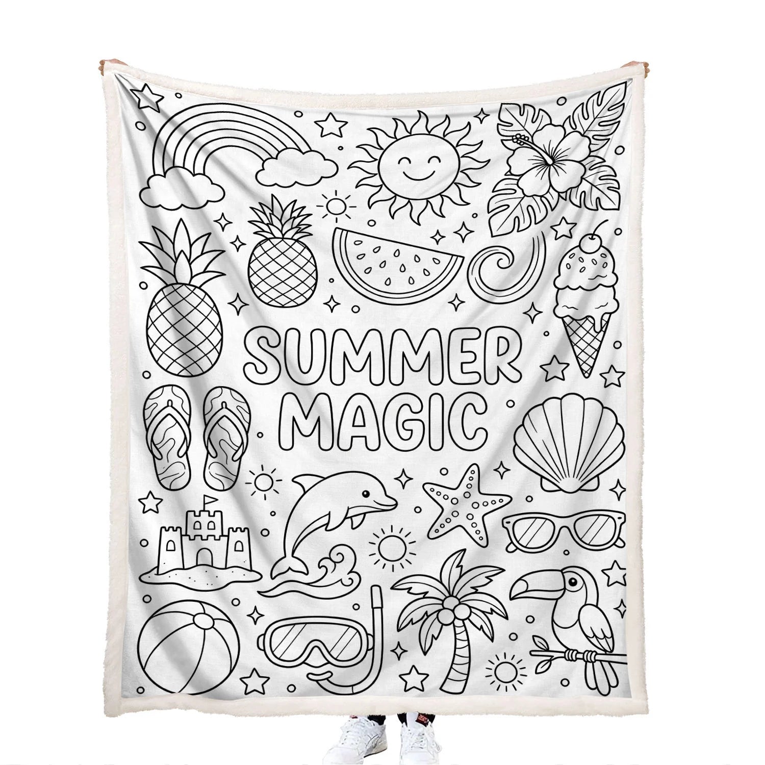 washable DIY coloring Summer Magic beach themes blanket with markers