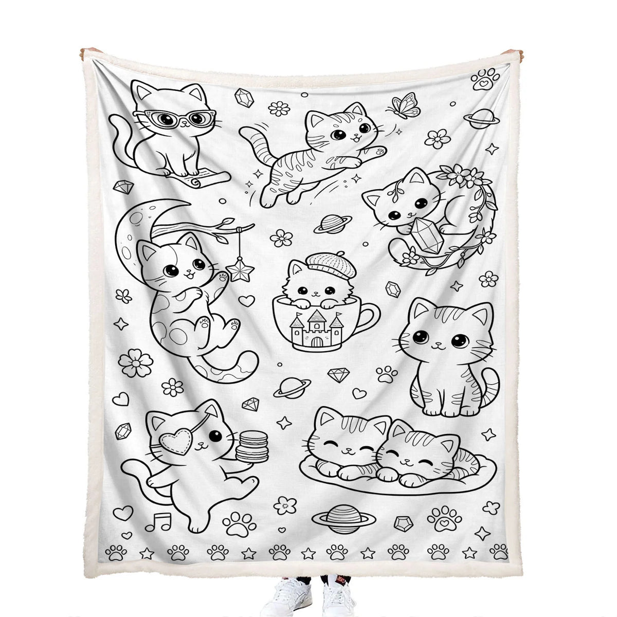 creative coloring cute cartoon cats throw blanket for kids teens and adults