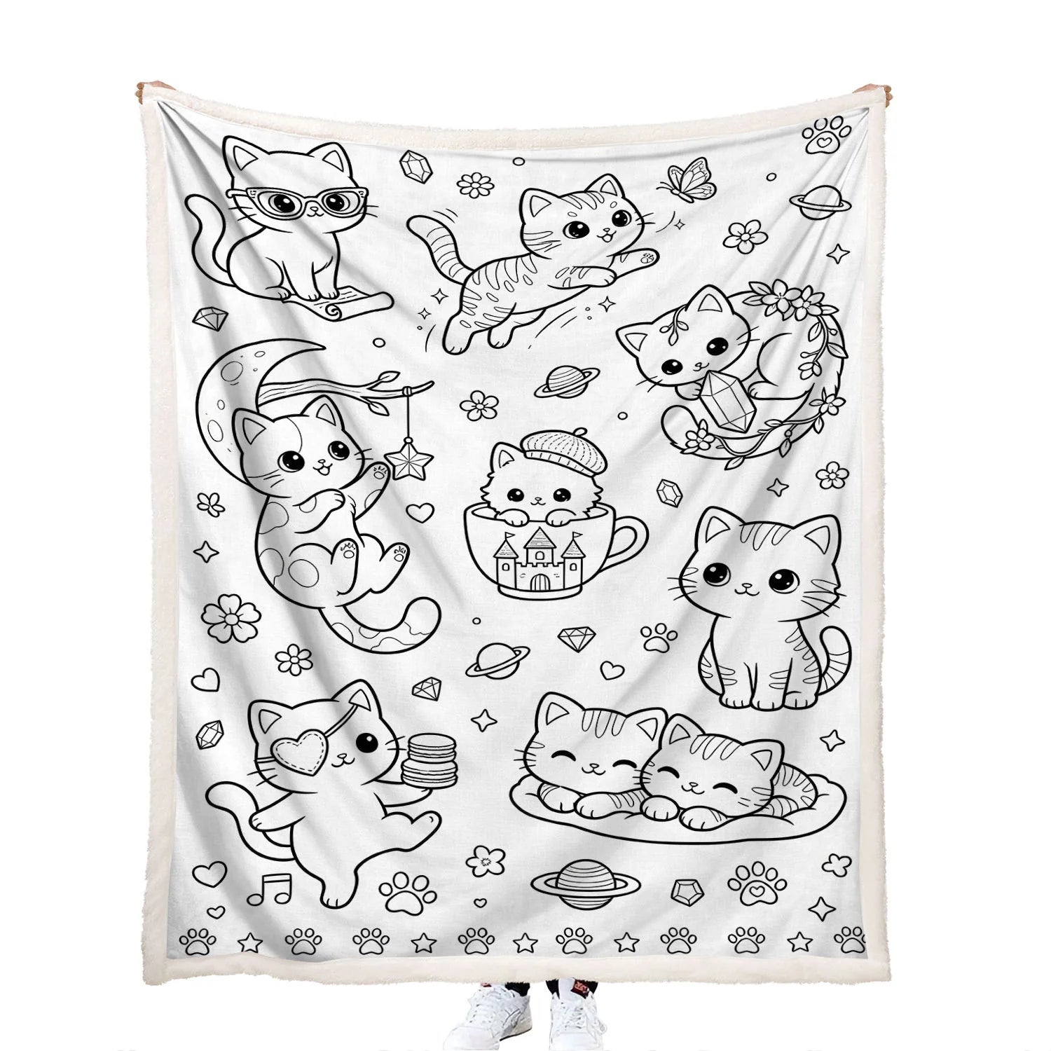 creative coloring cute cartoon cats throw blanket for kids teens and adults