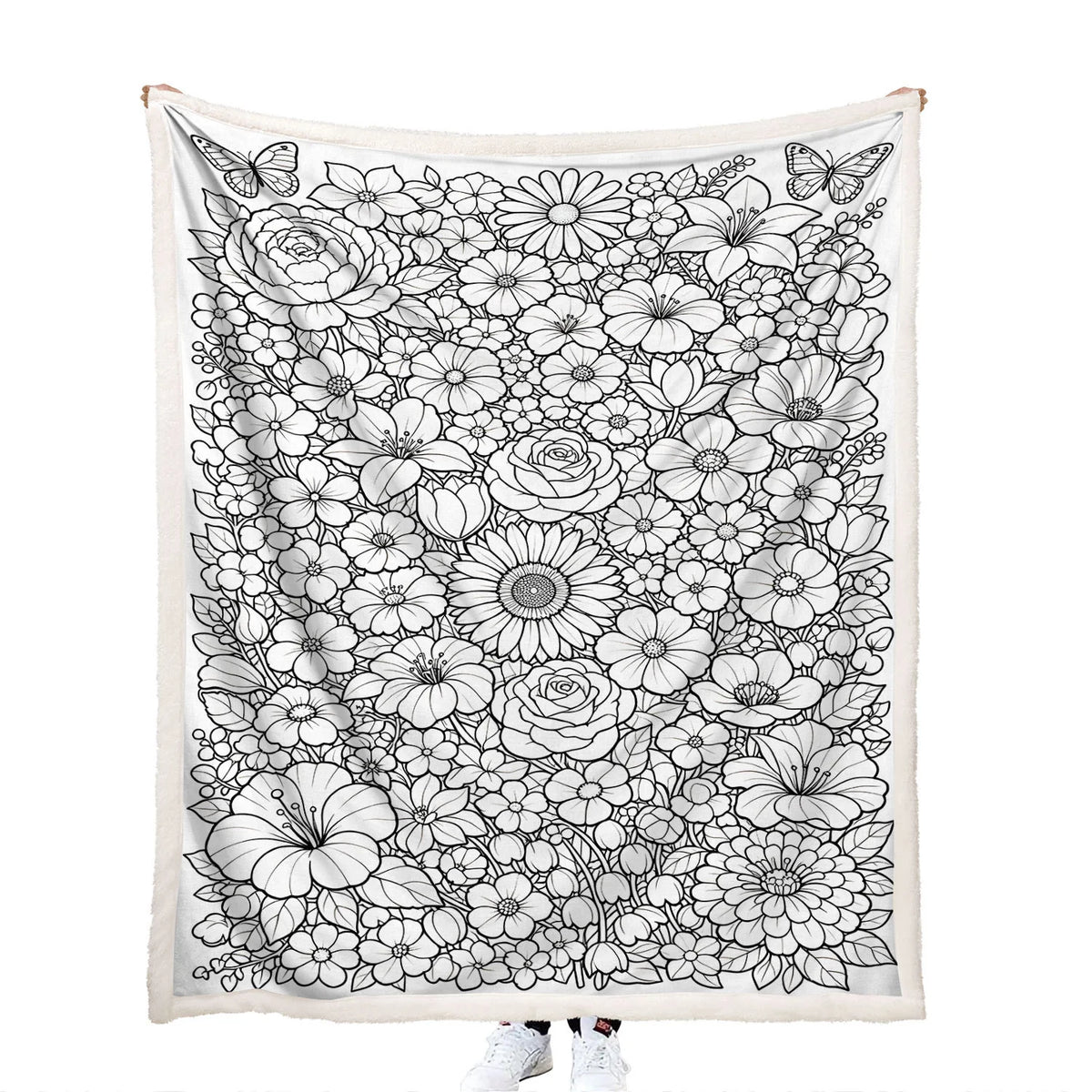 colorable botanical garden flowers and butterflies throw blanket.