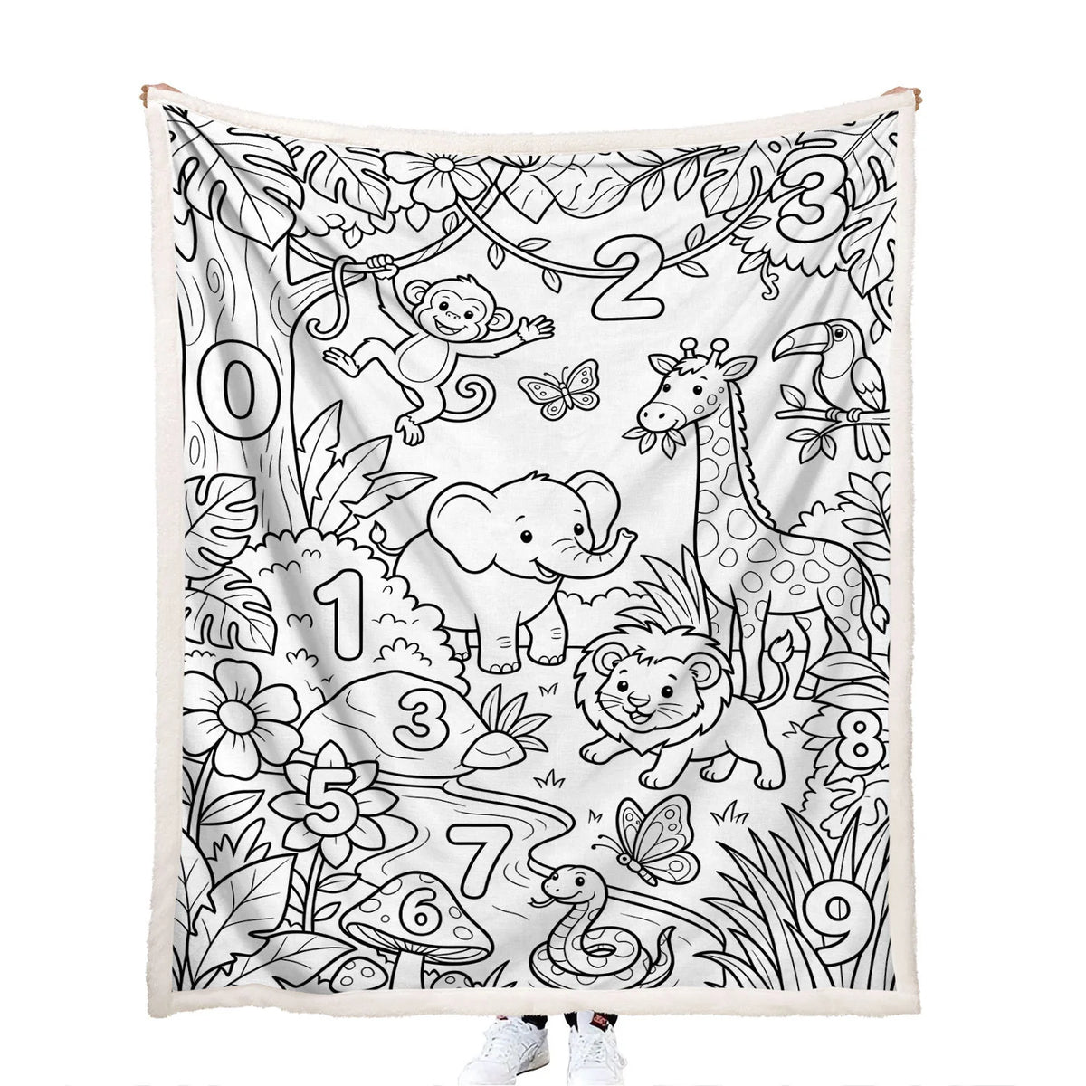 kids coloring safari jungle animals numbers throw blanket