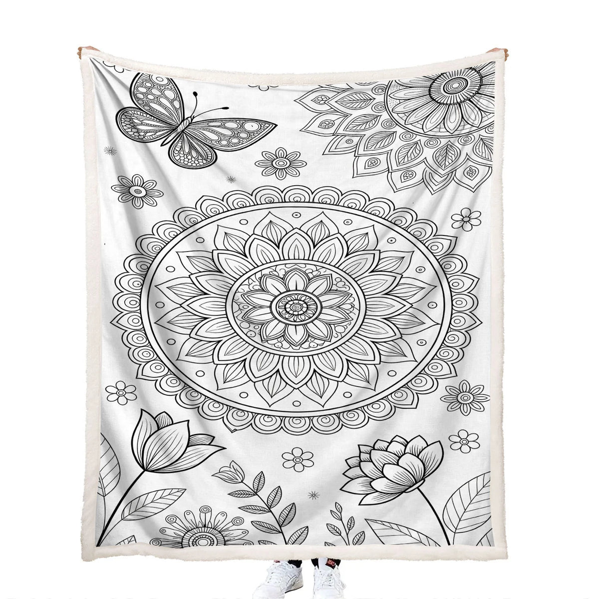 colorable butterfly and geometric mandala throw blanket for birthday gifts