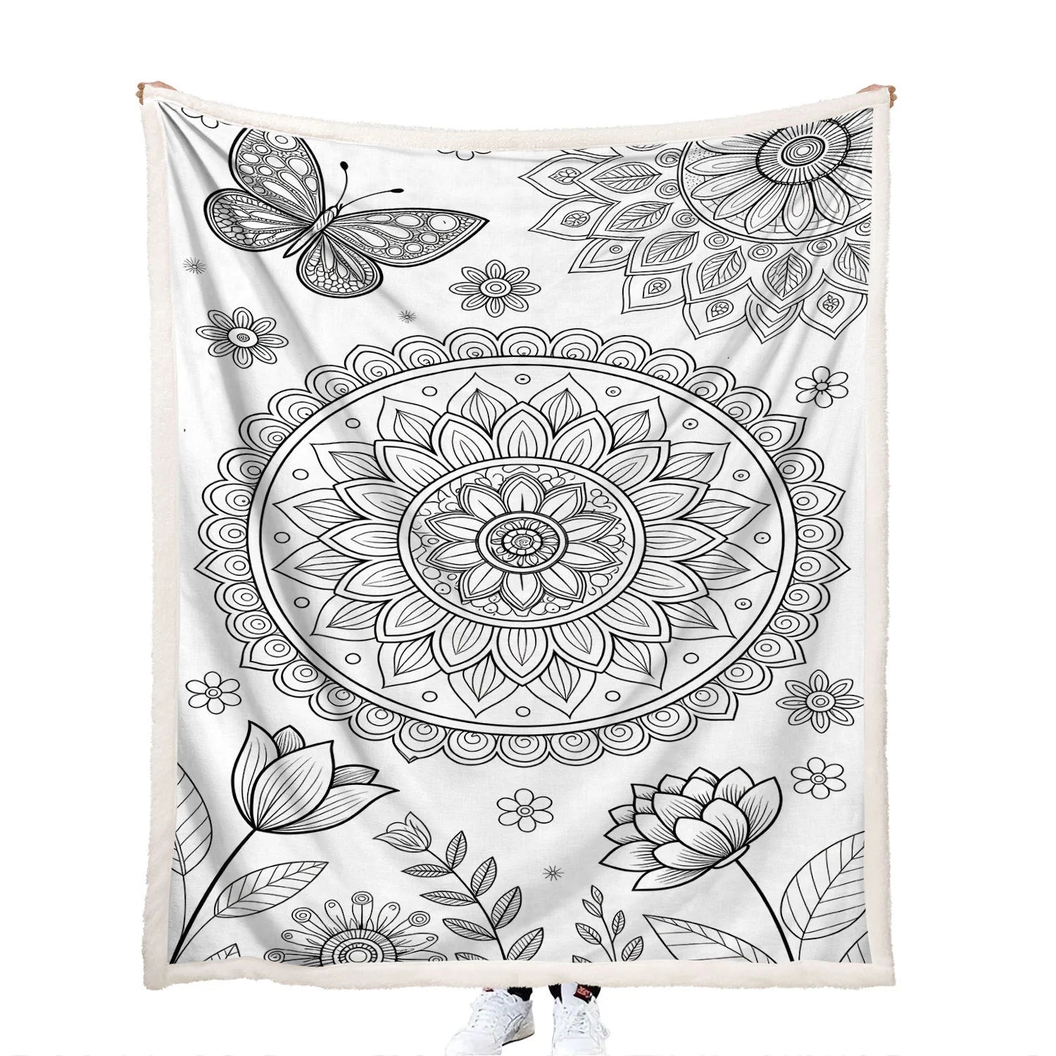 colorable butterfly and geometric mandala throw blanket for birthday gifts