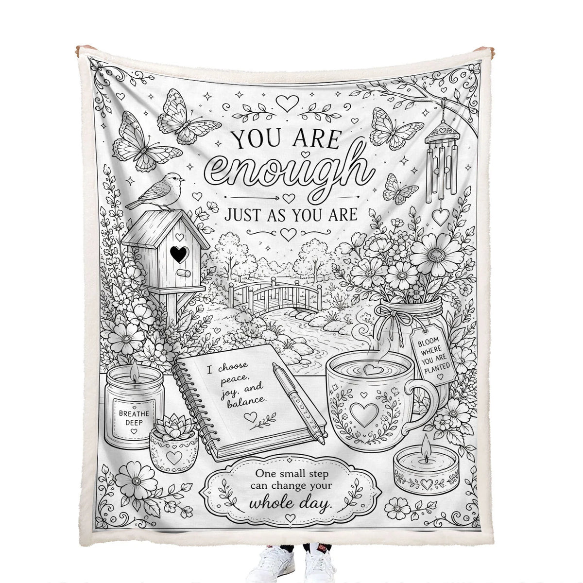 inspirational quotes and garden coloring activity blanket for children
