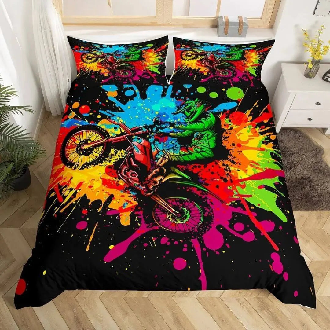 Colourful Dirt Bike Quilt Cover