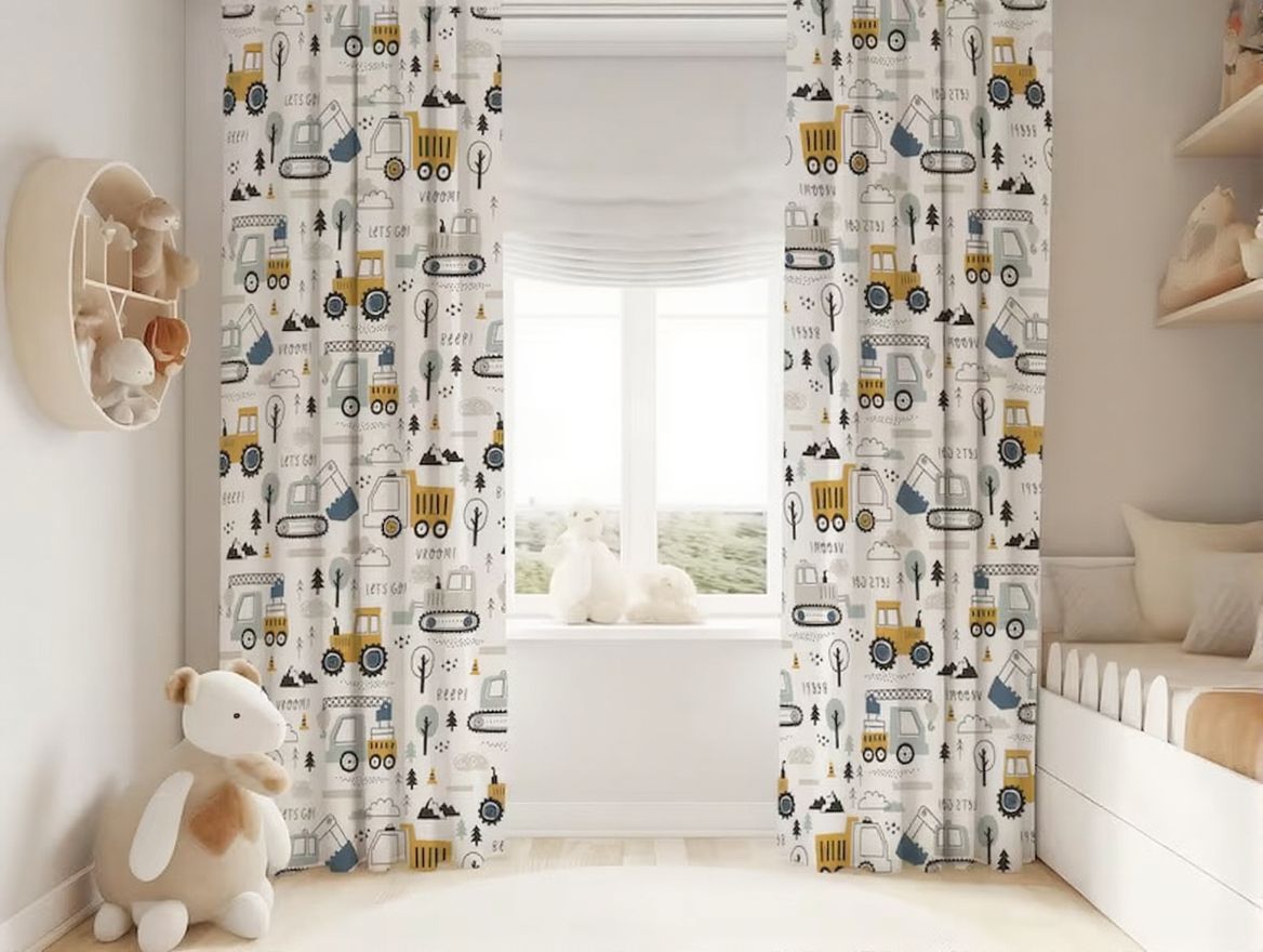 Construction Trucks Baby Boy Room Curtain Nursery Curtains