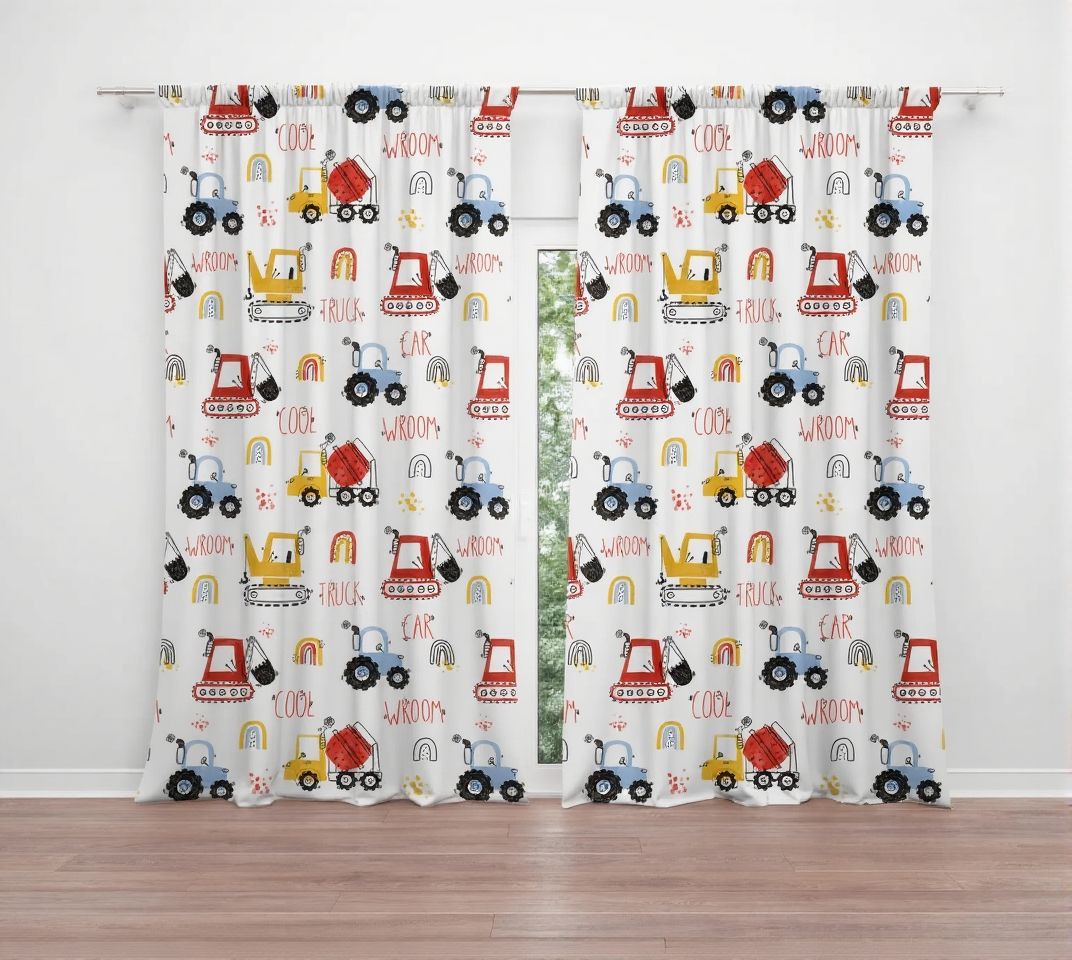 Construction Trucks Baby Boy Room Curtain Nursery Curtains Window Curtains