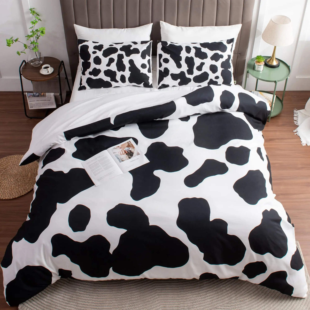 Cow print duvet cover black and white farmhouse bedding