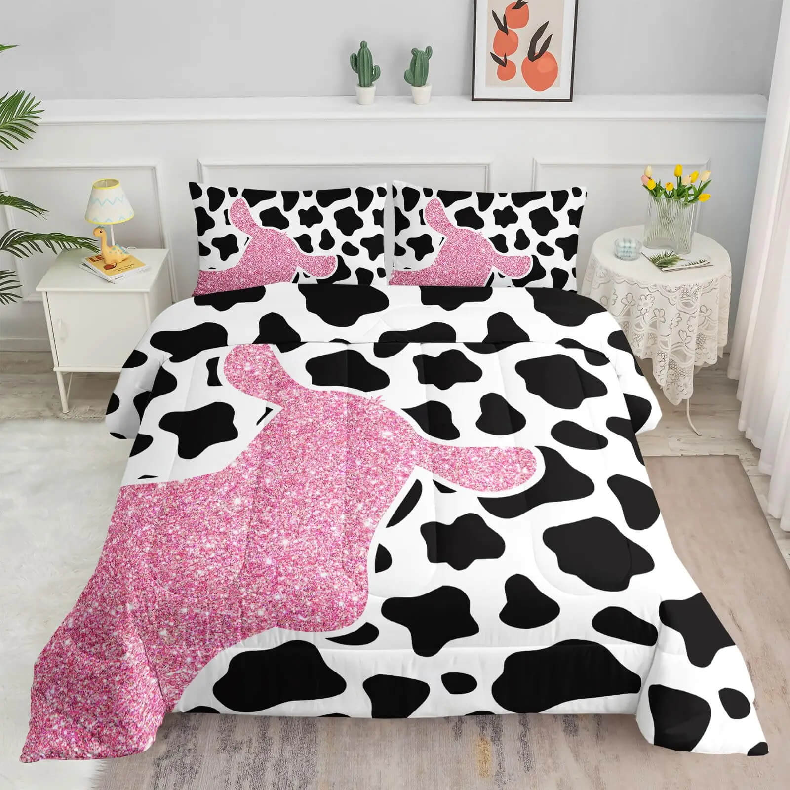 Cow pattern bedding set rustic farmhouse theme