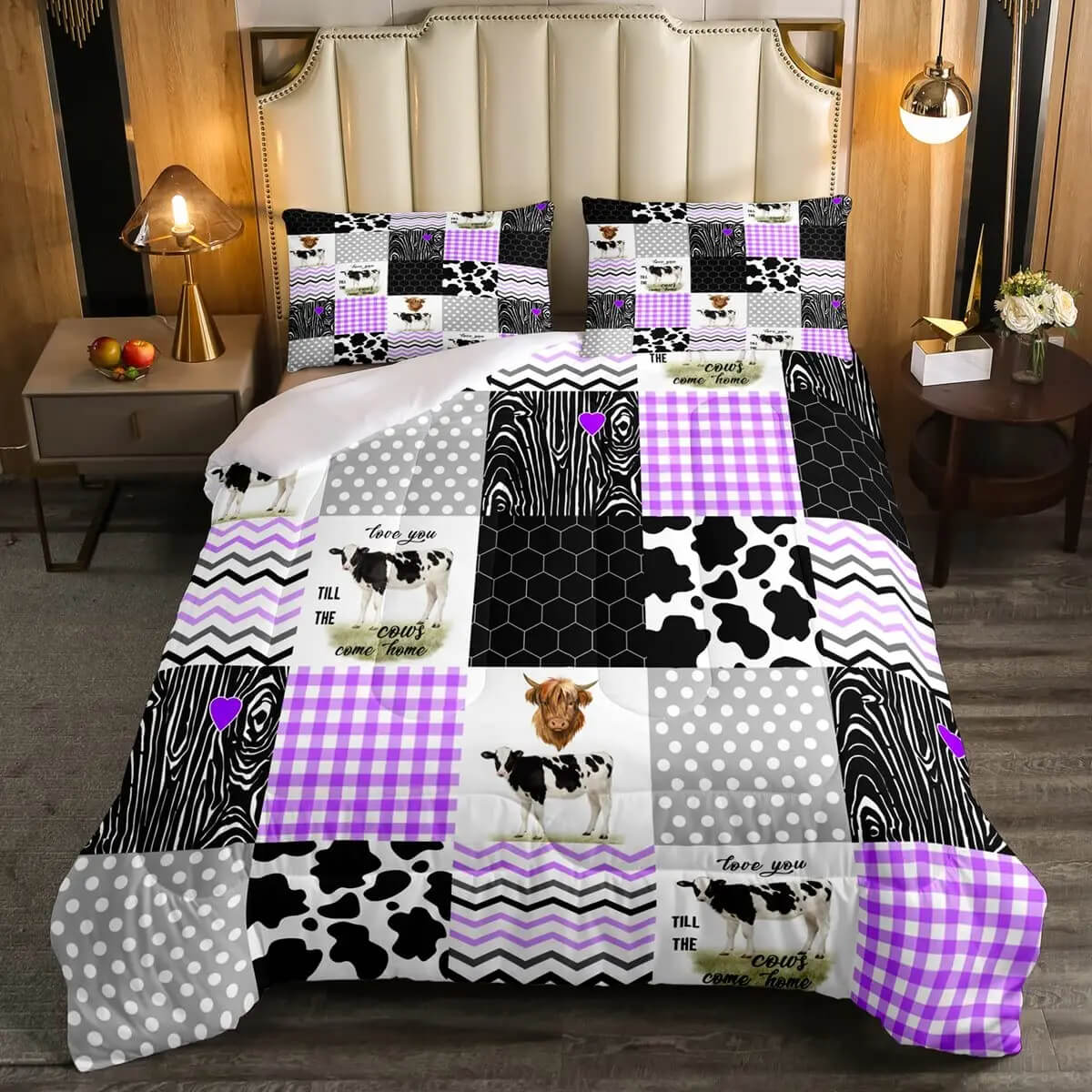 Western farmhouse cow print bed set